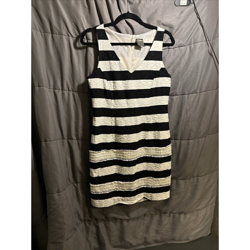 Just Taylor Black Cream Woman's Dress Size 8 Lined Black White Sleeveless